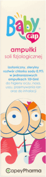 BABYCAP,sól fizjologiczna w ampułkach, roztwór do oczu, nosa i uszu,przód