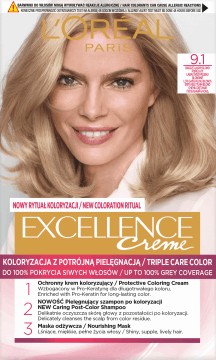 L'ORÉAL PARIS,krem koloryzujący ochronny, nr 9.1 Bardzo Jasny Blond Popielaty,przód