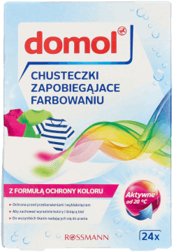 DOMOL,chusteczki zapobiegające farbowaniu tkanin,przód