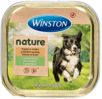 WINSTON,karma pełnoporcjowa, mokra dla dorosłych psów z indykiem i pasternakiem,przód