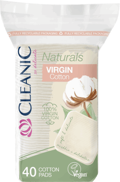 CLEANIC,płatki kosmetyczne kwadratowe 100% Virgin Cotton,przód