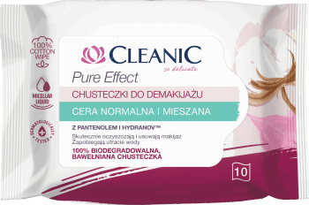 CLEANIC,chusteczki do demakijażu do cery normalnej i mieszanej,przód