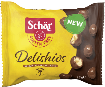 SCHÄR,chrupiące kulki w mlecznej czekoladzie, bezglutenowe,przód