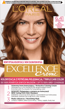 L'ORÉAL PARIS,krem koloryzujący ochronny, nr 6.41 Jasny Bursztynowy Brąz,przód