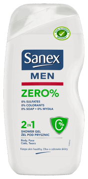 SANEX MEN,delikatny żel pod prysznic 2w1, Vegan,przód