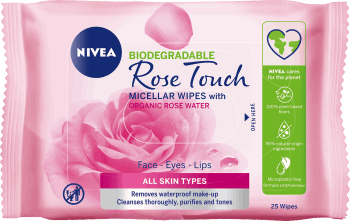 NIVEA,chusteczki do demakijażu twarzy biodegradowalne z organiczną wodą różaną,przód