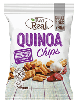 EAT REAL,przekąska z Quinoa o smaku pomidorowo- czosnkowym,przód
