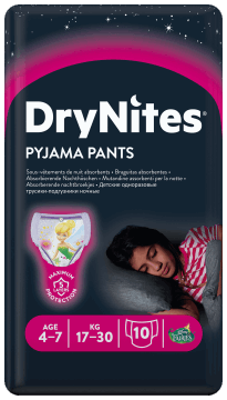 HUGGIES DRYNITES,pieluchomajtki na noc dla dziewczynek 4-7 lat, 17-30 kg,przód