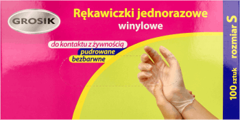 GROSIK,rękawice winylowe jednorazowe, rozm. S,przód