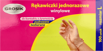 GROSIK,rękawice winylowe jednorazowe, rozm. L,przód