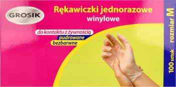 GROSIK,rękawice winylowe jednorazowe, rozm. M,przód