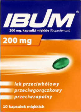 IBUM,kapsułki miękkie, lek przeciwbólowy przeciwgorączkowy i przeciwzapalny,przód