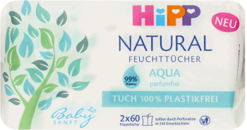 HIPP,biodegradowalne chusteczki Natural Aqua 99%,  od 1. dnia życia,przód