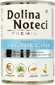 DOLINA NOTECI,karma pełnoporcjowa mokra dla dorosłych psów Bogata w jagnięcinę,przód