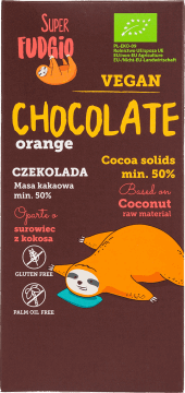 SUPER FUDGIO,ekologiczna czekolada pomarańczowa na cukrze trzcinowym,przód