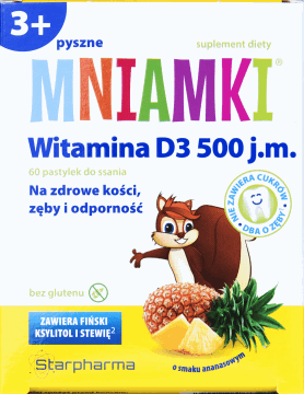 MNIAMKI,suplement diety, witamina D3 500 j.m, 3+,przód