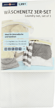 IDEENWELT,zestaw siatek do prania 2x max. 1 kg, wym. 25 x 40 cm, 1x max 3 kg, wym.70 x 50 cm,przód
