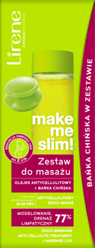 LIRENE,zestaw do masażu olejek antycellulitowy + bańka chińska,przód
