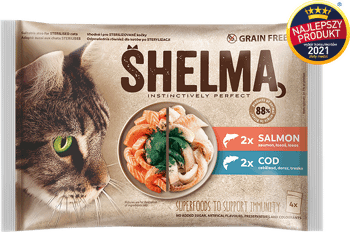 SHELMA,karma pełnoporcjowa, mokra dla dorosłych kotów, fileciki bezzbożowe,przód