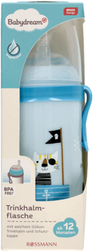 BABYDREAM,bidon dla dzieci, z miękką słomką silikonową i pokrywką ochronną, 12m+, poj. 360 ml,przód