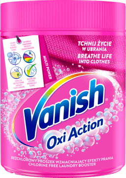VANISH,odplamiacz w proszku pink do tkanin kolorowych i białych,przód
