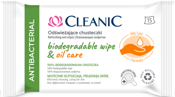 CLEANIC,odświeżające chusteczki biodegradable&Oil Care,przód
