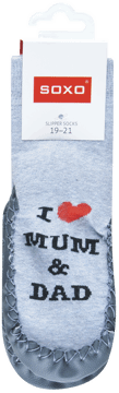 SOXO,kapcie niemowlęce ze skórzaną podeszwą "I love MUM & DAD", rozm. EUR 19-21,przód