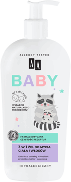AA BABY,hipoalergiczny żel do mycia ciała i włosów, 3w1,przód