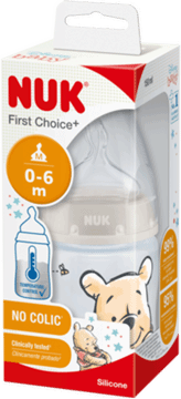 NUK,butelka antykolkowa, ze smoczkiem silikonowym, 0-6m, poj. 150 ml, Kubuś Puchatek,przód