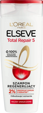 L'ORÉAL PARIS ELSEVE,szampon do włosów regenerujący, z kompleksem Keratin 2%, włosy zniszczone,przód