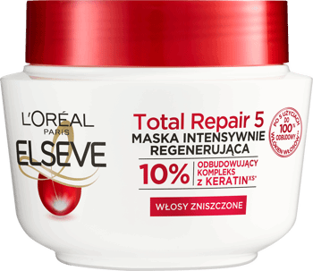 L'ORÉAL PARIS ELSEVE,maska do włosów intensywnie regenerująca, z kompleksem Keratin 10%, włosy zniszczone,przód