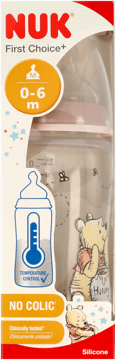 NUK,butelka antykolkowa, ze smoczkiem silikonowym, 0-6m, poj. 300 ml, Kubuś Puchatek,przód