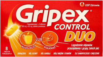 GRIPEX,tabletki powlekane łagodzenie objawów przeziębienia i grypy,przód