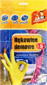 JAN NIEZBĘDNY,rękawice domowe, wyściełane bawełną, rozm. S,przód