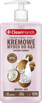 CLEANHANDS,kremowe mydło do rąk, ekstrakt z kokosa,przód