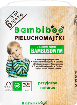 BAMBIBOO,pieluchomajtki z delikatnym włóknem bambusowym rozm. 6, 15+ kg,przód