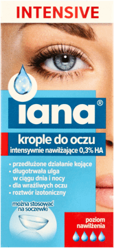 IANA,krople do oczu intensywnie nawilżające 0,3% HA, poziom nawilżenia 4,przód