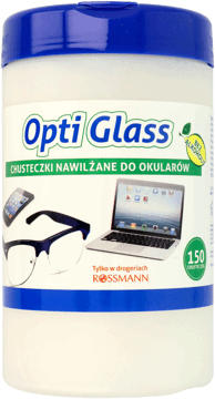 OPTI GLASS,chusteczki nawilżane do czyszczenia okularów,przód