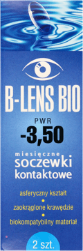 B-LENS,biokompatybilne, miesięczne soczewki kontaktowe, moc: -3,50,przód