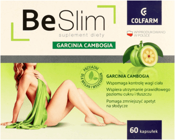 BE SLIM,suplement diety wspomagający kontrolę wagi, Garcinia Cambogia,przód