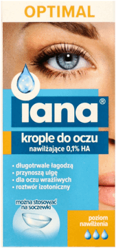 IANA,krople do oczu nawilżające 0,1% HA, poziom nawilżenia 3,przód