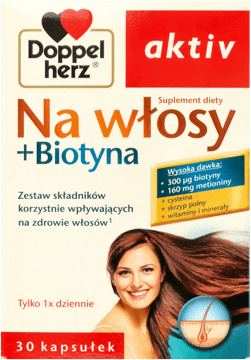 DOPPELHERZ,kapsułki Na włosy + biotyna, suplement diety,przód