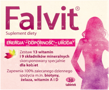 FALVIT,suplement diety, zestaw witamin i składników mineralnych skomponowany specjalnie dla kobiet,przód