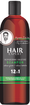 HAIR EXPERT,szampon do włosów oczyszczenie i objętość, 12w1, Zielona Glinka i Zielona Herbata,przód