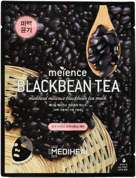 MEDIHEAL,maseczka do twarzy w płachcie, czarna, rozświetlająca, Blackbean Tea,przód