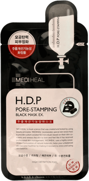 MEDIHEAL,maseczka do twarzy w płachcie, czarna, oczyszczająca pory, H.D.P Pore-Stamping,przód