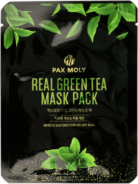 PAX MOLY,maska w płachcie z zielonej herbaty, łagodząca,przód