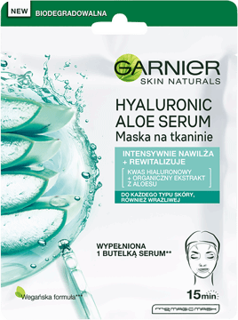 GARNIER,maseczka do twarzy w płachcie, nawilżająca i rewitalizująca,przód
