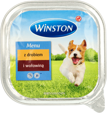 WINSTON,karma pełnoporcjowa, mokra dla dorosłych psów z drobiem i wołowiną,przód
