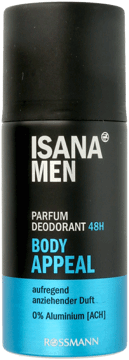 ISANA MEN,dezodorant perfumowany 48h, body appeal,przód